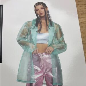 Futuristic Organza Sheer Teal Trench Coat Jacket 🤩